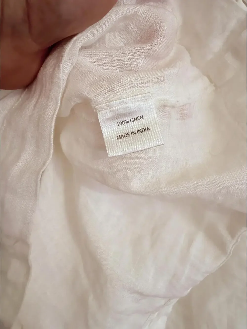 Anthropologie Self Contrast Smocked Linen Blouse-White-XL